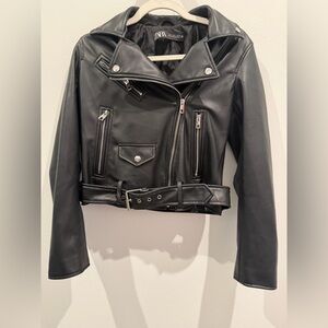 Zara Black Leather Moto Jacket